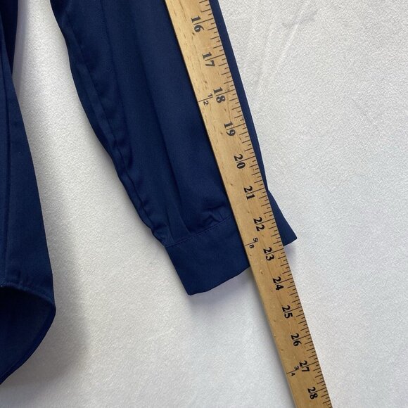 TOBI Semi Sheer Slit Crew Neck Long Sleeve Blouse Women Small Navy Hi-Lo Hem - Picture 8 of 16